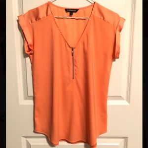 EXPRESS Short Sleeve Blouse-Quarter Zipper…